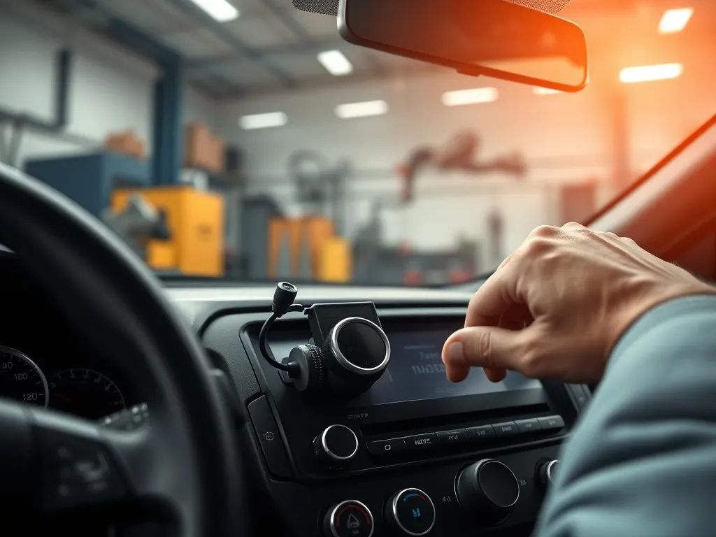 Kierowca reguluje urządzenie diagnostyczne przy desce rozdzielczej, podkreślając precyzyjny i kontrolowany chip tuning auta.