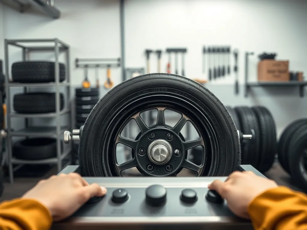 Nowoczesna maszyna do wulkanizacji opony w uporządkowanym warsztacie, technik ustawia parametry na prostym panelu sterowania.