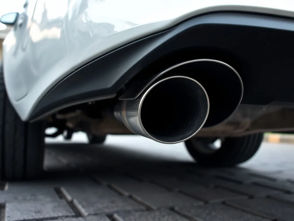 Samochód na postoju z widoczną rurą wydechową i lekką parą spalin, ilustrujący wypalanie filtra DPF