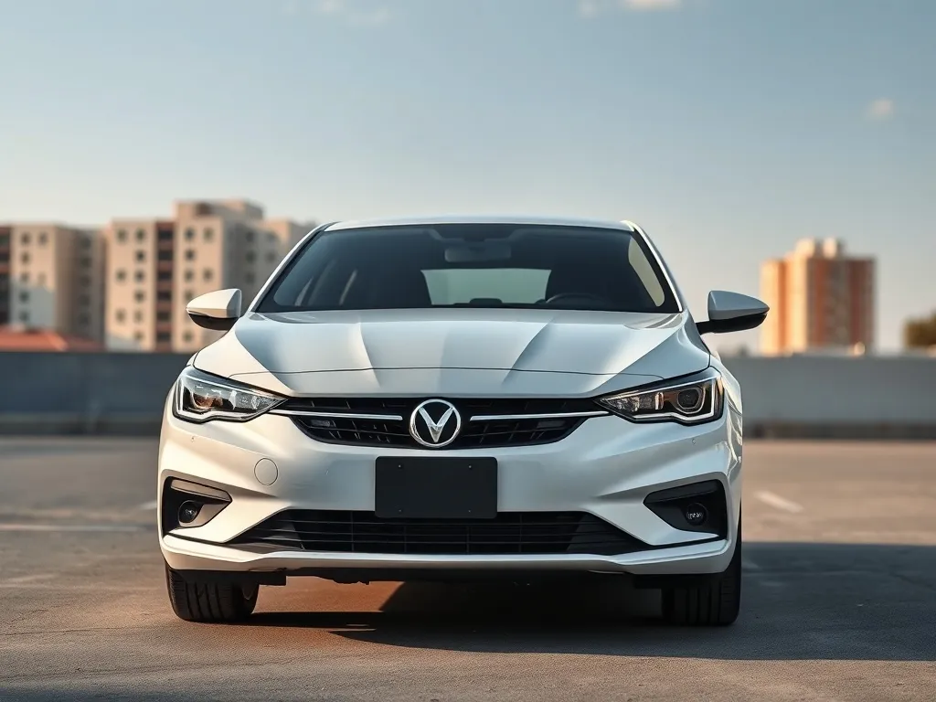 Nowoczesny samochód osobowy na tle miejskiej scenerii, ilustrujący temat określania wartości rynkowej auta.