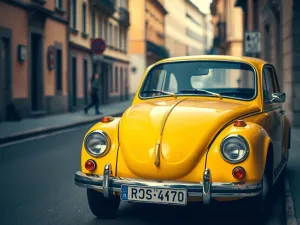 Zaparkowany samochód na podjeździe przy garażu, lekko zakurzony, sugerujący dłuższe stanie bez uruchamiania.