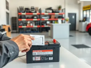 Opona samochodowa ustawiona pionowo w garażu, z wyraźnie widocznymi oznaczeniami rozmiaru na boku