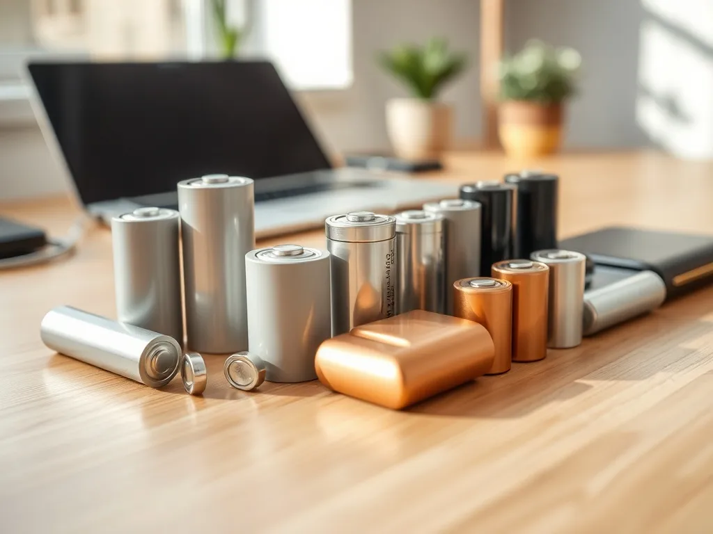 Różne typy nowoczesnych akumulatorów ułożone na biurku, ilustrujące porównanie i wybór najlepszego modelu