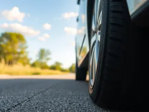 Zabytkowy żółty samochód na wąskiej brukowanej ulicy starego miasta, podkreślający zasady ruchu i obowiązki jego właściciela.