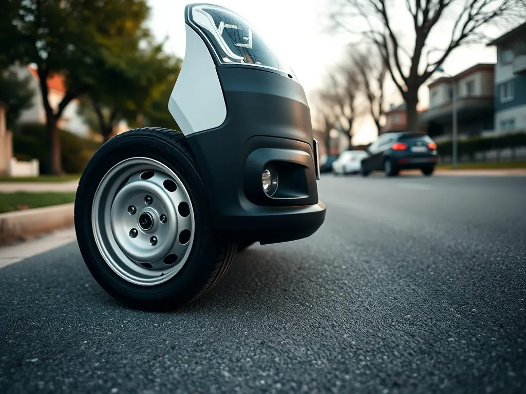 Citroën Berlingo z przodu, zbliżenie na przednią oponę i felgę, podkreślenie bieżnika i doboru właściwych opon