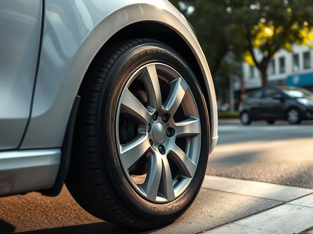 Nowoczesna opona samochodowa na gładkiej miejskiej drodze, przykład ogumienia do komfortowej codziennej jazdy