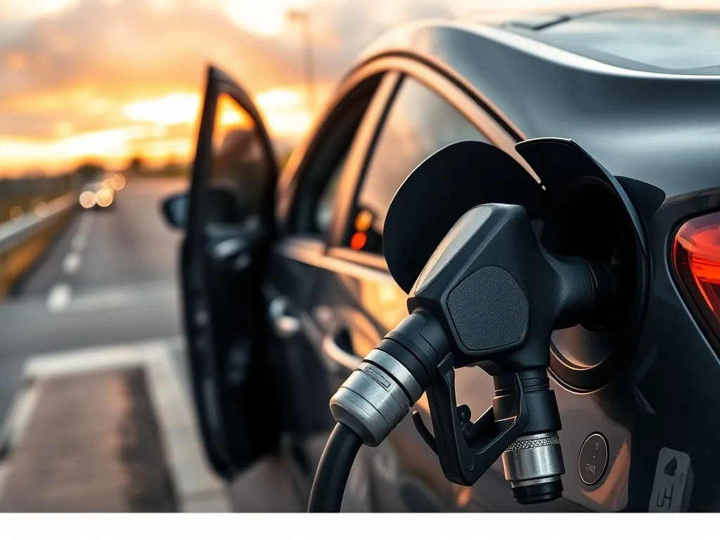 Dieselowy samochód na stacji paliw podczas tankowania, podkreślający rosnące spalanie i koszty eksploatacji.