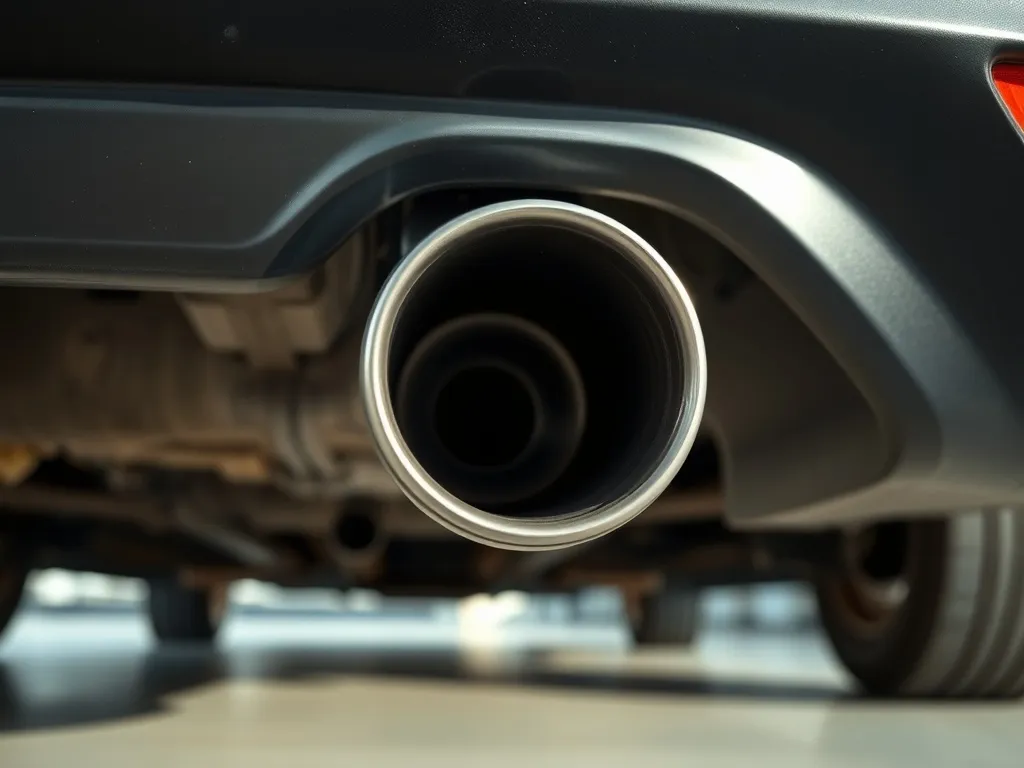Zbliżenie na rurę wydechową z katalizatorem w aucie z silnikiem Diesla, pokazujące budowę układu wydechowego.