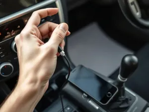 Wulkanizator w nowoczesnym warsztacie trzyma oponę i klucz pneumatyczny, w tle podnośnik z autem i drugi mechanik.