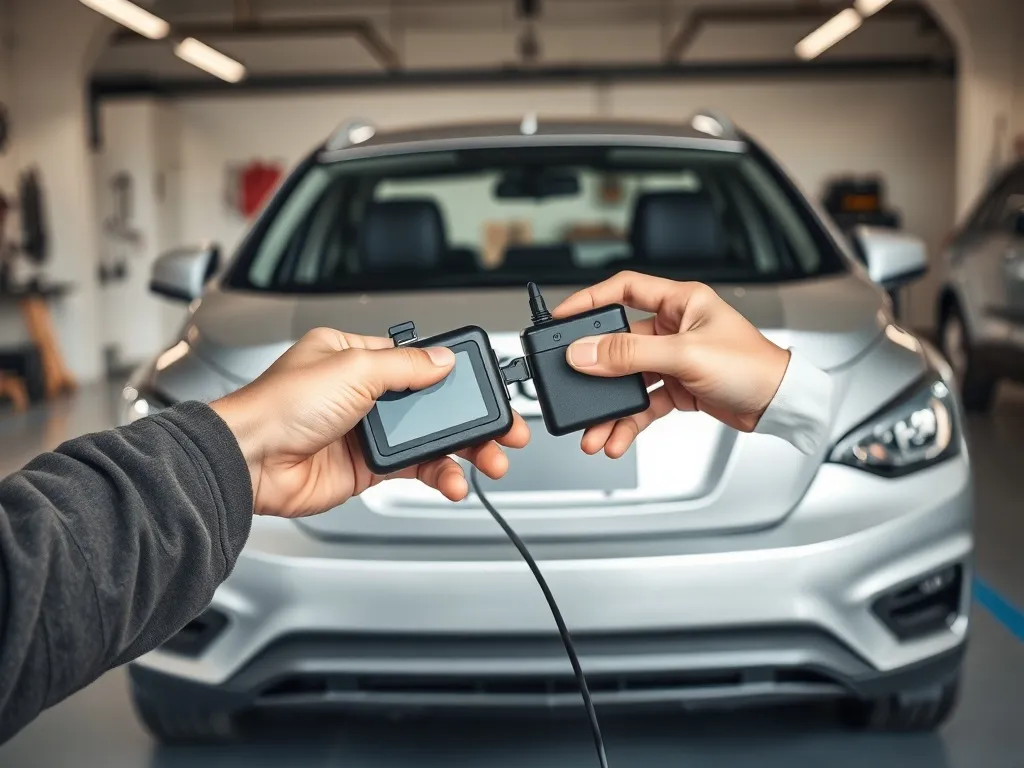 Mechanik podłącza prosty skaner OBD2 w Lagunie 3, aby sprawdzić m.in. obecność filtra DPF