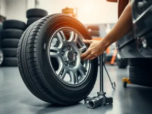 Mechanik trzyma nową i zużytą świecę żarową nad silnikiem, pokazując różnicę i potrzebę regularnej wymiany