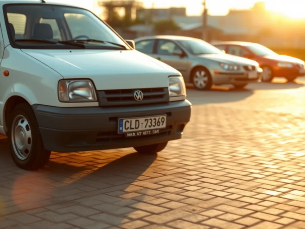 Małe starsze auto w dobrym stanie na parkingu, symbol taniego samochodu do kupienia za około 3000 zł